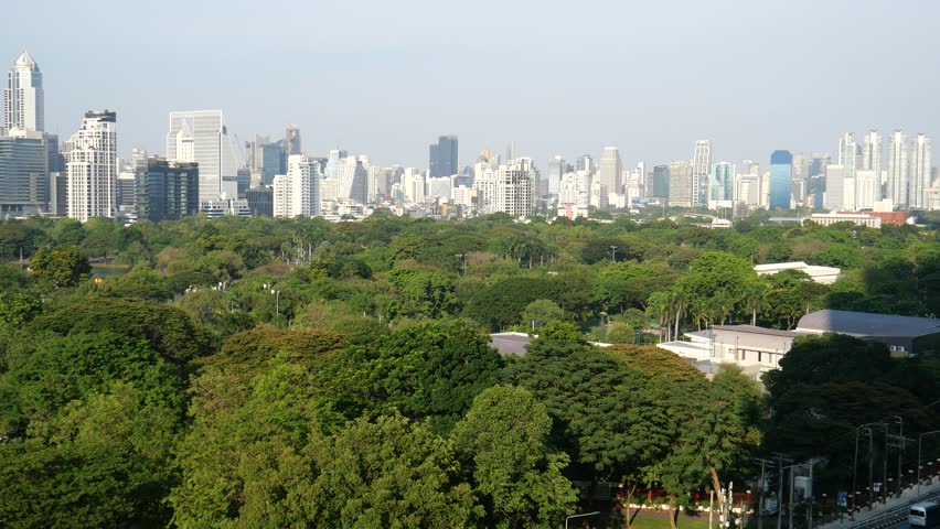 Bangkok skyline and city public park 