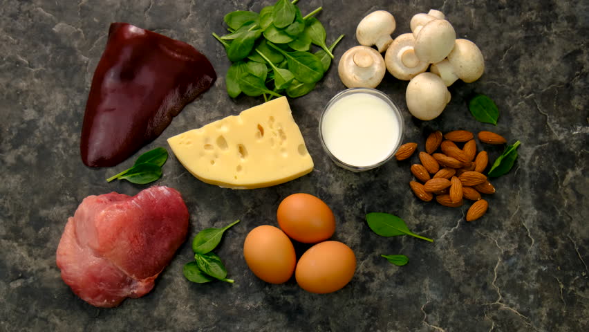 Foods that contain vitamin B2. Selective focus.