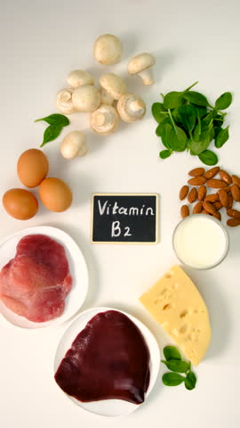 Foods that contain vitamin B2. Selective focus.