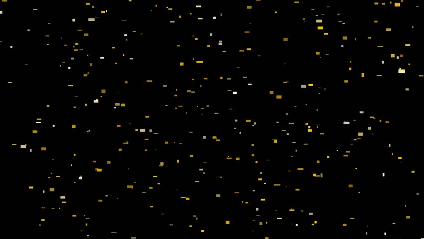 This stock footage features loopable animation of gold confetti falling against a black backdrop, suitable for celebration or party themed designs.