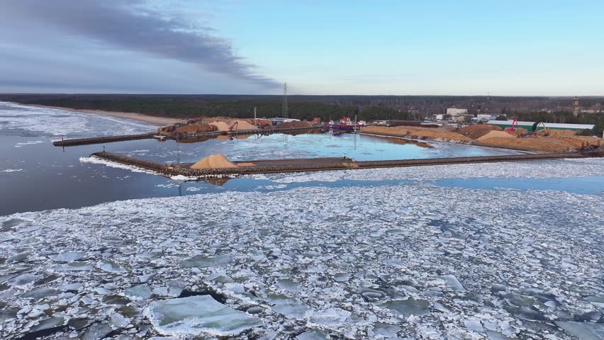 Frozen harbor in the Baltic Sea