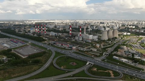 Hovering Drone Shot Moscow Highway by Power