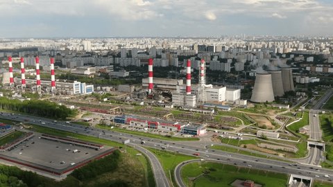 Lateral Aerial View Moscow Thermal Power Station