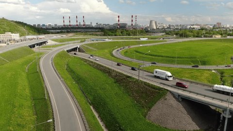 Aerial View of MKAD-Dolgoprudny Interchange with TETS-21 Power Plant