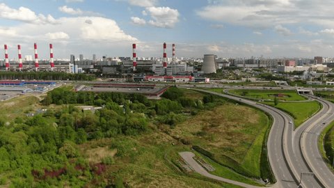 Backward Aerial View Moscow Thermal Plant