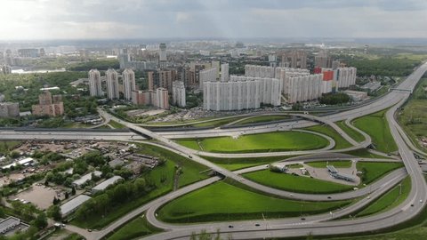 Drone Flying Forward over Moscow Residential District