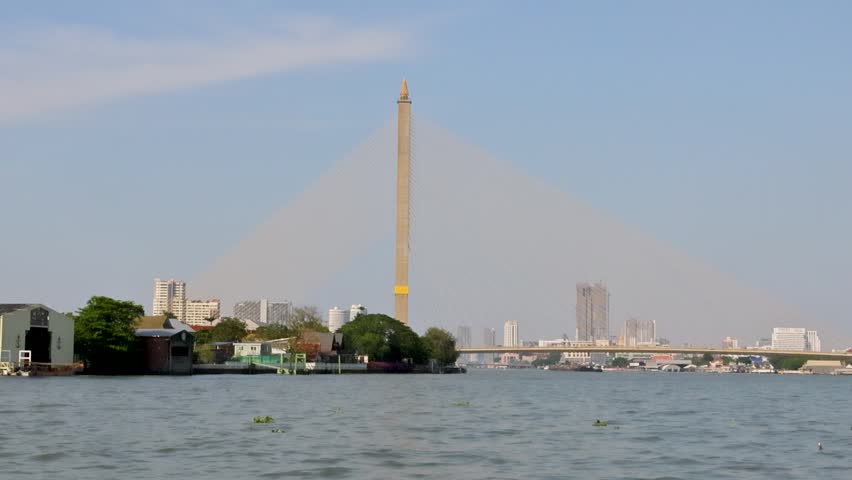 Rama VIII Bridge Chao Phraya River Bangkok City Skyline
