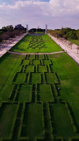 Aerial View of Parque Eduardo VII Garden Lisbon Portugal. Vertical video