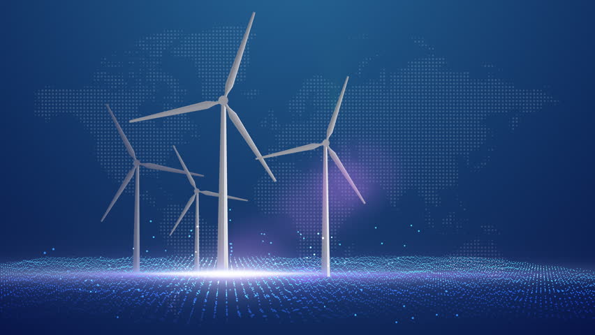 Wind Turbine Renewable Energy with Futuristic Tech Concept