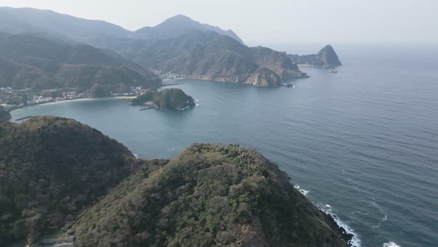 Aerial view of the beautiful Izu coastline, Shizuoka, Japan