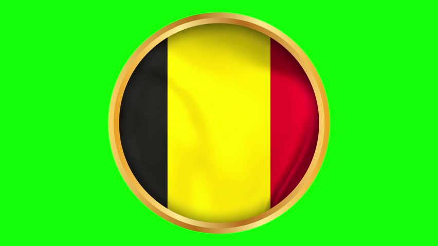 Belgium round framed national wavy flag. Circular blowing flag of Belgium. European nation emblem with black, yellow, and red vertical stripes.