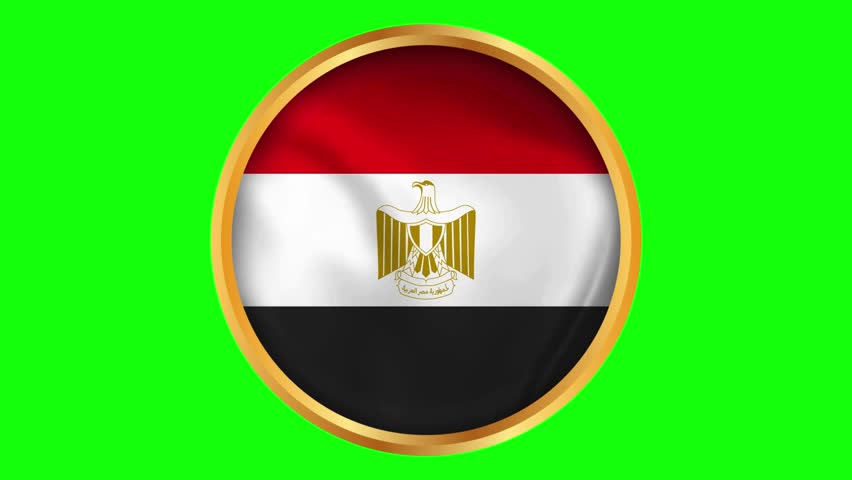 Egypt round framed national wavy flag. Circular blowing flag of Egypt. North African nation emblem with red, white, and black stripes and Eagle of Saladin
