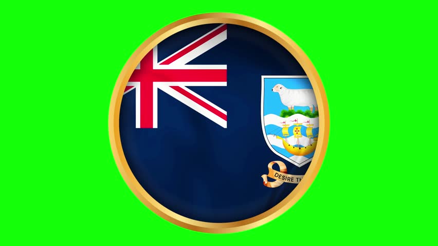 Falkland Islands round framed national wavy flag. Circular blowing flag of the territory. British overseas territory emblem with Blue Ensign and coat of arms