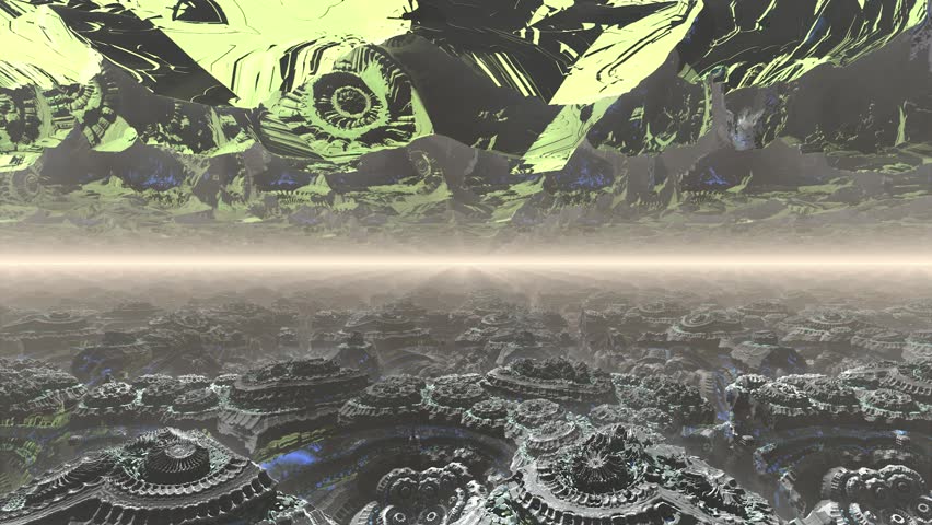 Horizon 06 - Fractal Landscapes. Flight toward the horizon over shifting fractal structures, from cyber-machines to biological organisms. Contemplating the horizon is the best form of meditation.
For VJ artists, from slow motion esoteric performance to fast psychedelic DJ sets with add a beat using effects. And also for designers and marketers to make video backgrounds or trading platform more modern, immersive and unique.
Visualizations of fractals math formulas in three-dimensional space were created using the Mandelbulber software. True 3D artwork, not AI falsification. The ability to mix several formulas in the program allows to create new unique abstractions. Setting up animation frames is a complex process that requires a lot of knowledge and practice, fractals can be unpredictable. Rendering a 10 minutes video art piece takes about a month.
Mesmerizing fractal transformations are designed to hold and slow down the viewer. Abstract forms give the mind a rest without being tied to known objects and give a start to the imagination. Changing colors, textures and lighting set the mood, dark or light, colorful or calm white. Fractals are part of Sacred Geometry, the natural structure of the universe. Unimaginable scales of space. The most complex visual codes from distant galaxies. Welcome to journey into the infinite metaverse.