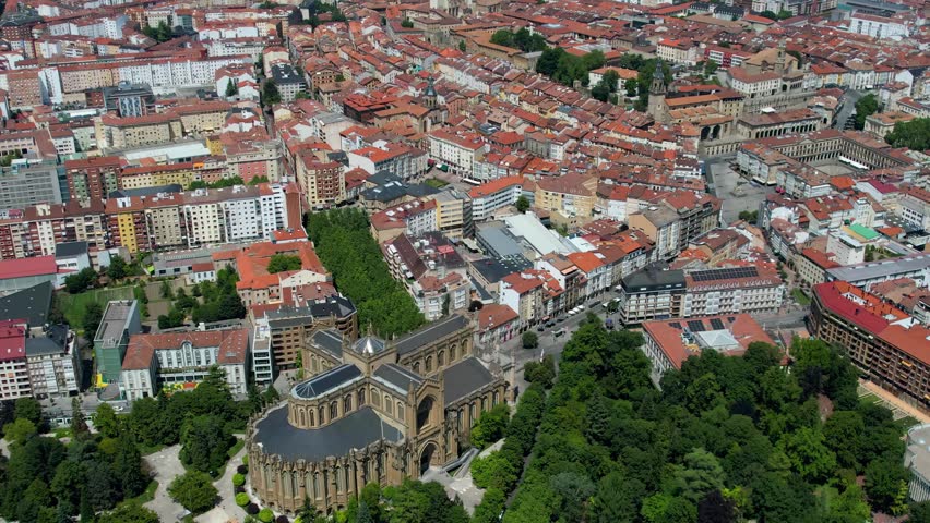 Aerial panorama view of the city and old town Vitoria-Gasteiz, in Spain,  on a sunny noon in summer.