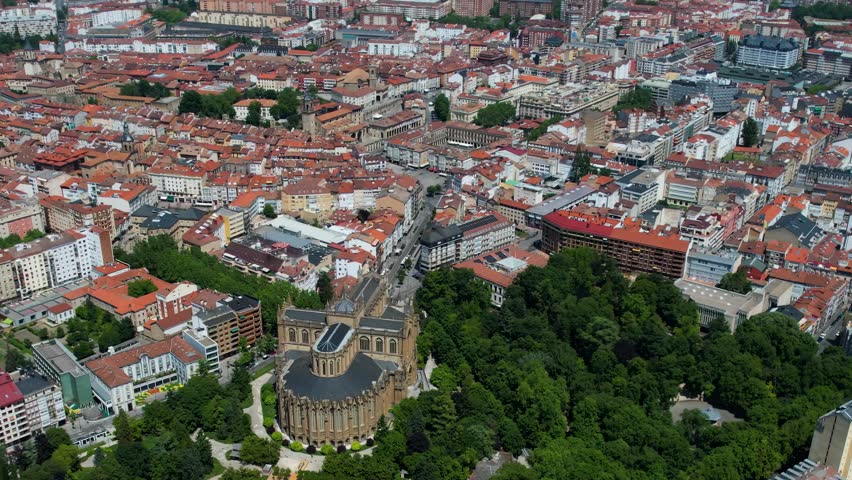 Aerial panorama view of the city and old town Vitoria-Gasteiz, in Spain,  on a sunny noon in summer.