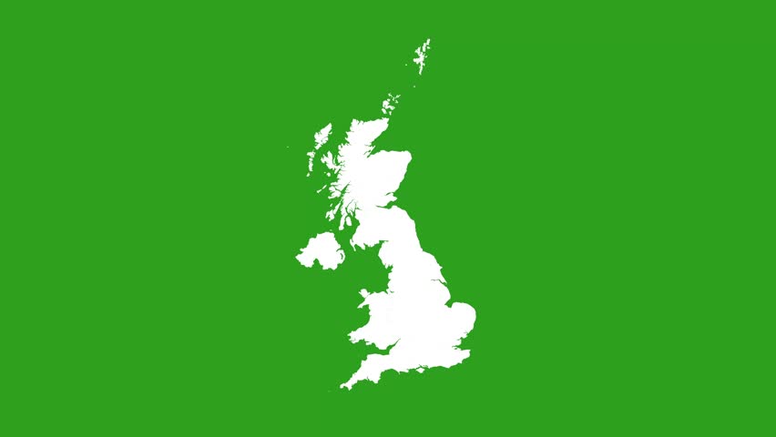 United Kingdom Map Showing All States or Regions Isolated Green Screen Animation 4K