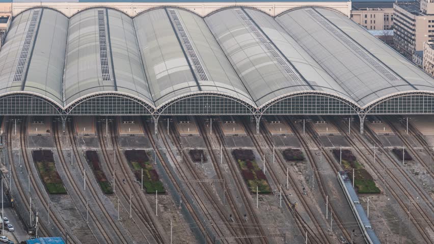 On 2026-03-21, Time-lapse of Trains Arriving and Departing at Hankou Railway Station, Wuhan, Hubei, China