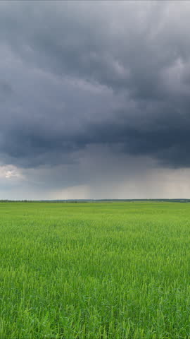Stormy Skies Hovering Over Lush Green Agricultural Fields and Surrounding Landscapes