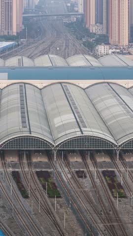 On 2026-03-21, Time-lapse of Trains Arriving and Departing at Hankou Railway Station, Wuhan, Hubei, China