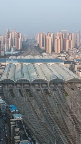 On 2026-03-21, Time-lapse of Trains Arriving and Departing at Hankou Railway Station, Wuhan, Hubei, China