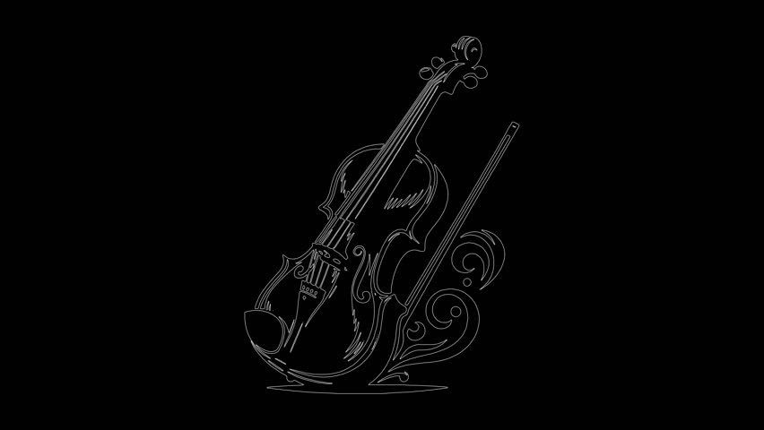 Glowing violin art. Classical music tag. Yellow neon violin. Orchestral design. Violin bow graphic. Luxury music art. Musical swirls. Violin vector icon. Elegant sound art. String instrument.
