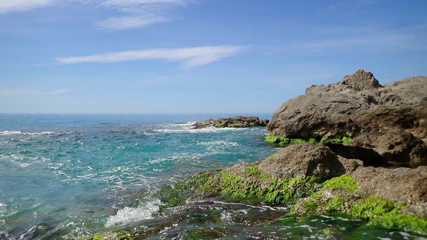 Large lonely beach on the East coast of the jijle of Algeria, Aerial view landscape photography of summer seascape of Mediterranean sea, Calm blue Mediterranean sea and coast beach and green Mountains
