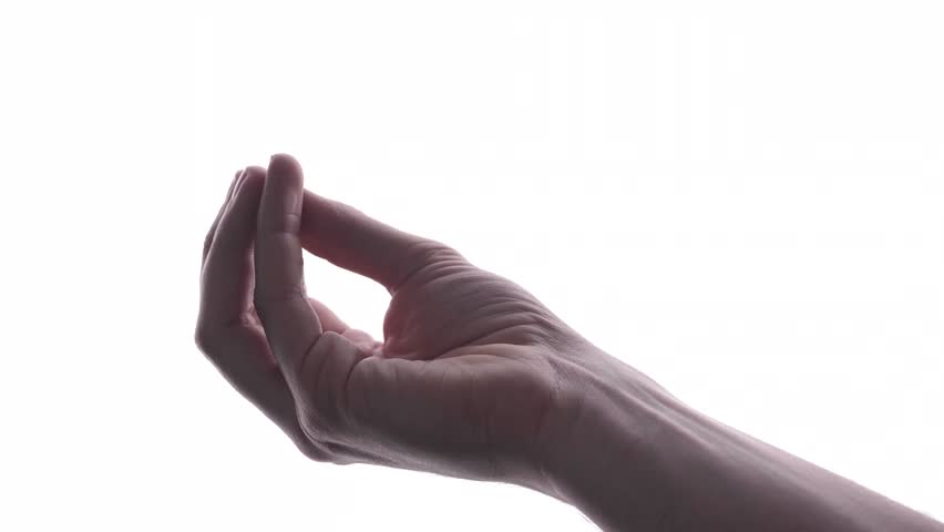 Hand gesture featuring fingers pinched together against a clean white background to represent a small quantity or an expression of excellence