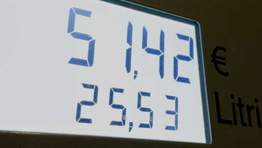 Fuel pump digital display. Modern digital fuel pump screen highlights cost and quantity data for consumer transparency