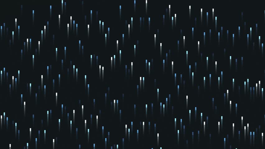 Slowly moving vertical light streaks rise and fall over a deep black backdrop creating a serene digital glow