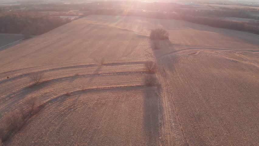 A drone video of a cut corn field in Wisconsin late afternoon in the early spring.  It was recorded in D-Cinelike for you to color correct to your liking.
