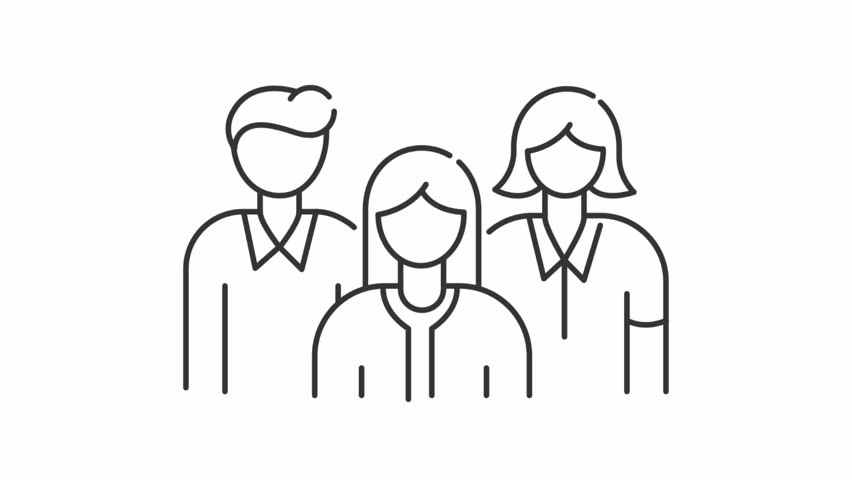 Professional team line animation. Business workers animated icon. Moving heads. Social group, corporate management. Outline element on white background. HD video with alpha channel