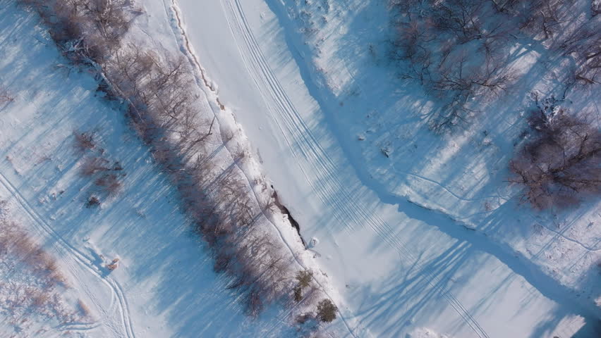 Snowy landscape of Credit River, Ontario, seen from above