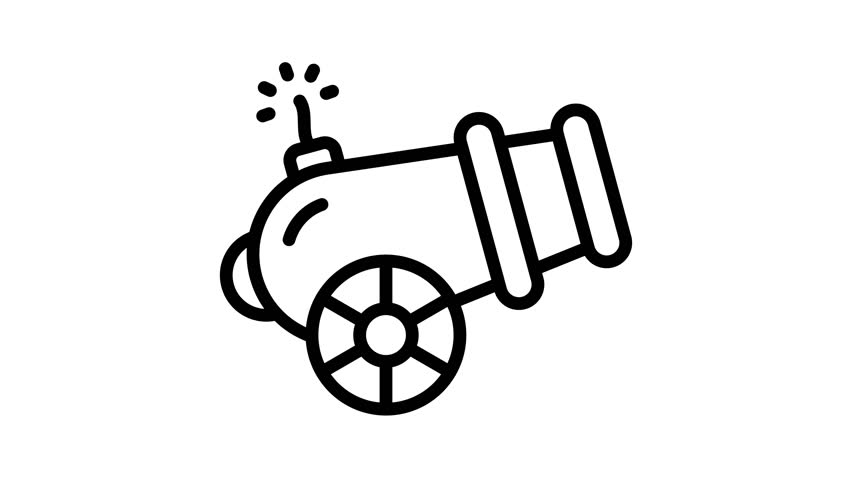Visually appealing outline animated icon of a firing cannon