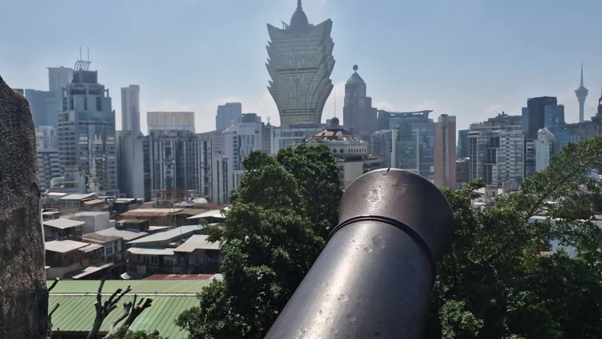 Macao Cityscape Skyline From Cannon on Monte Fort on Sunny Day