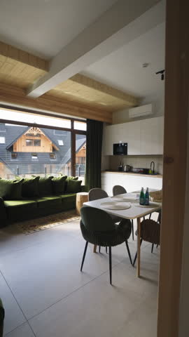 Vertical View Of A Cozy Interior Of A Chalet In Jaszczurówka Neighborhood In Zakopane, Poland. Sideways Shot