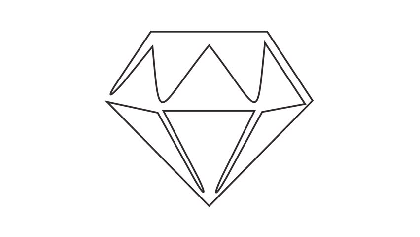 Animated self drawing of continuous line draw of diamond on white background. Full length one line animation. 4K	
