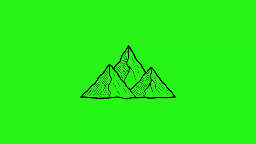 Hand drawn mountain icon doodle animation on green screen background for overlay and motion graphics use
