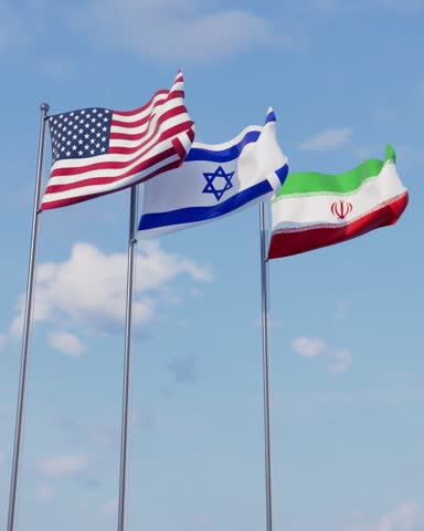 USA, Israel, and Iran Flags