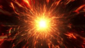 Abstract fiery orange energy explosion with bright glowing core and radial flame burst, vivid red yellow plasma rays and burning sparks spreading through a dark background, intense sci fi light blast with hot combustion texture, radiant motion and dramatic futuristic digital power atmosphere - Powered by Shutterstock - Get 15% off with code: PIKWIZARD15