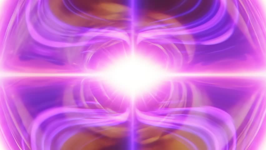 Abstract pink and lavender energy portal with bright glowing core, symmetrical circular vortex and horizontal light beam crossing the center, soft plasma distortion with radiant neon bloom, futuristic sci fi tunnel effect with mirrored optical depth, luminous digital background with vivid pastel power waves