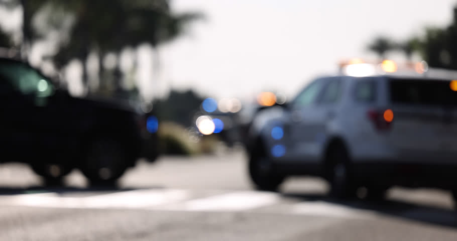 Abstracted view of police units on the scene of an accident. 