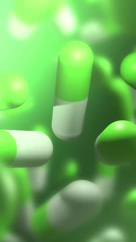 Cinematic 3D Animation of Green and White Capsule Pills - Vertical
