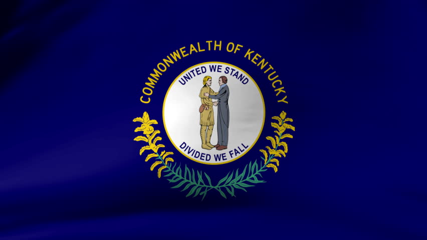 Kentucky State Flag Waving In Wind Loop Close-Up Real Time