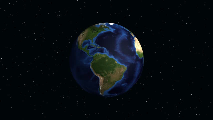Rotating planet Earth zooms into Europe, highlighting Grenoble, France with a red location pin