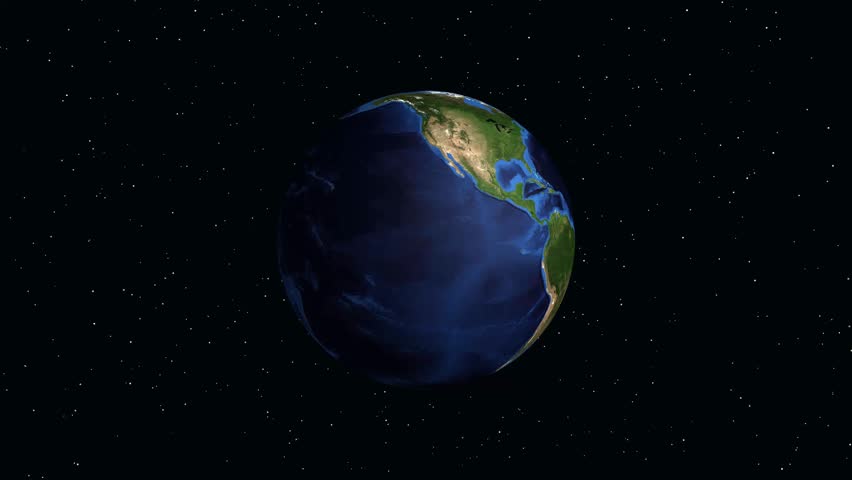 A rotating 3D Earth zooms into Florida, revealing a red pin and demographic information