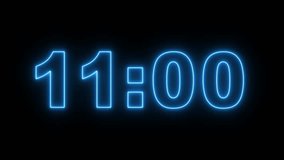 glowing neon 11 minute Countdown. cyan color neon 11 to 10 minute Countdown timer on black background. neon Countdown timer from 11 minute to 10 minute suitable for presentations - Powered by Shutterstock - Get 15% off with code: PIKWIZARD15