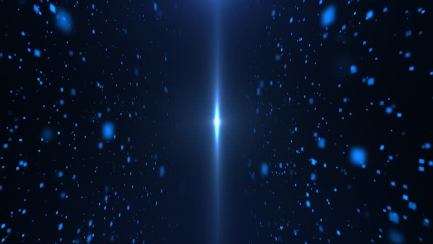Bright blue light beam at center with particles moving through space, creating a futuristic warp tunnel effect with depth and dynamic motion.