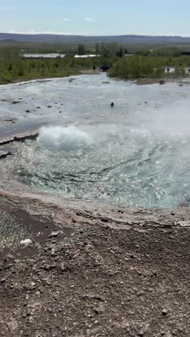 Boiling hot springs, mud pots and fumaroles in Haukadalur geothermal valley, Golden Circle, Iceland