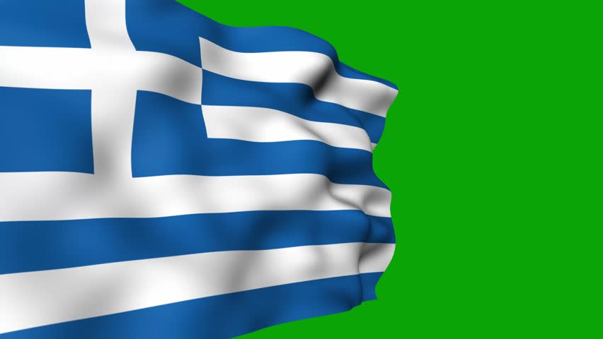 Greece Flag Waving on Green Screen Background Loop Chroma Key Animation